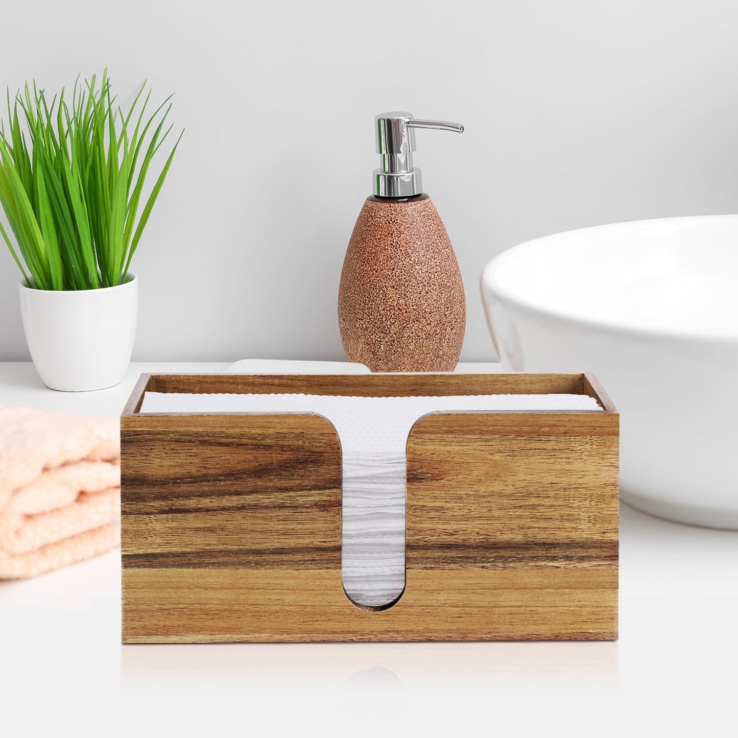1PCS Paper Towel Dispenser Countertop, Acacia Wood Paper Towel Holder for Bathroom Folded Paper Towel Dispenser Clear Trifold Napkin Holder for Z-fold C-fold MultiFold Trifold - Home Kitchen