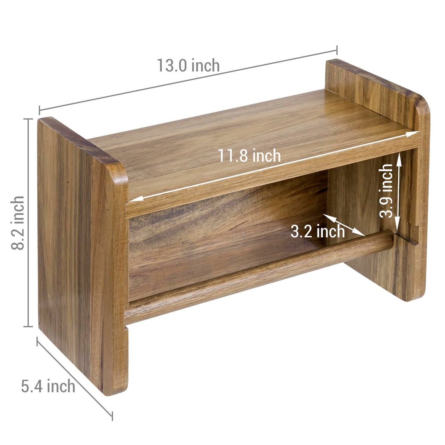 MyGift Hanging Paper Towel Roll Holder, Premium Acacia Solid Wood Farmhouse Wall Mounted Kitchen Napkin Dispenser Rack with Top Storage Shelf Spice Racks