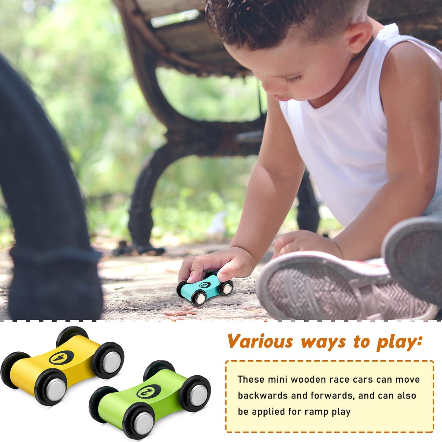 Zhanmai 4 Pieces Wooden Mini Car Ramp Race Track Toys for Aged 1 2 3, Race Party Present Wooden Car Ramp Mini Racer Play Set Replacement