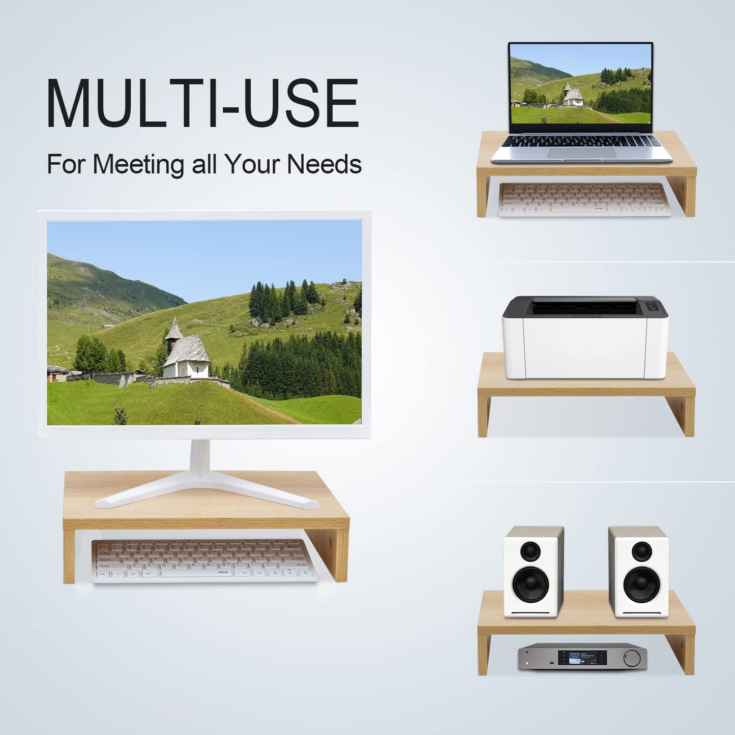 TEAMIX 42 inch + 14.2 inch Dual Monitor Riser for Desk Small Monitor Stand TV/Screen/PC/Laptop Riser Computer Stand Desktop Shelf.