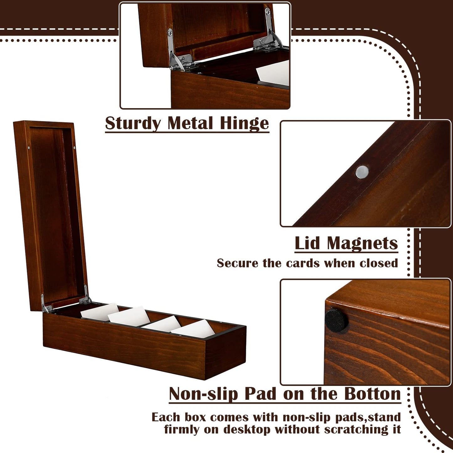 Hoteam Business Card Holder 2.2 x 3.5 Inch Index Card Holder Wood Desktop File Organizer 5 Dividers Holds 500 Cards Storage Box for Office Business Classroom 11 x 4.33 x 3.15 Inch