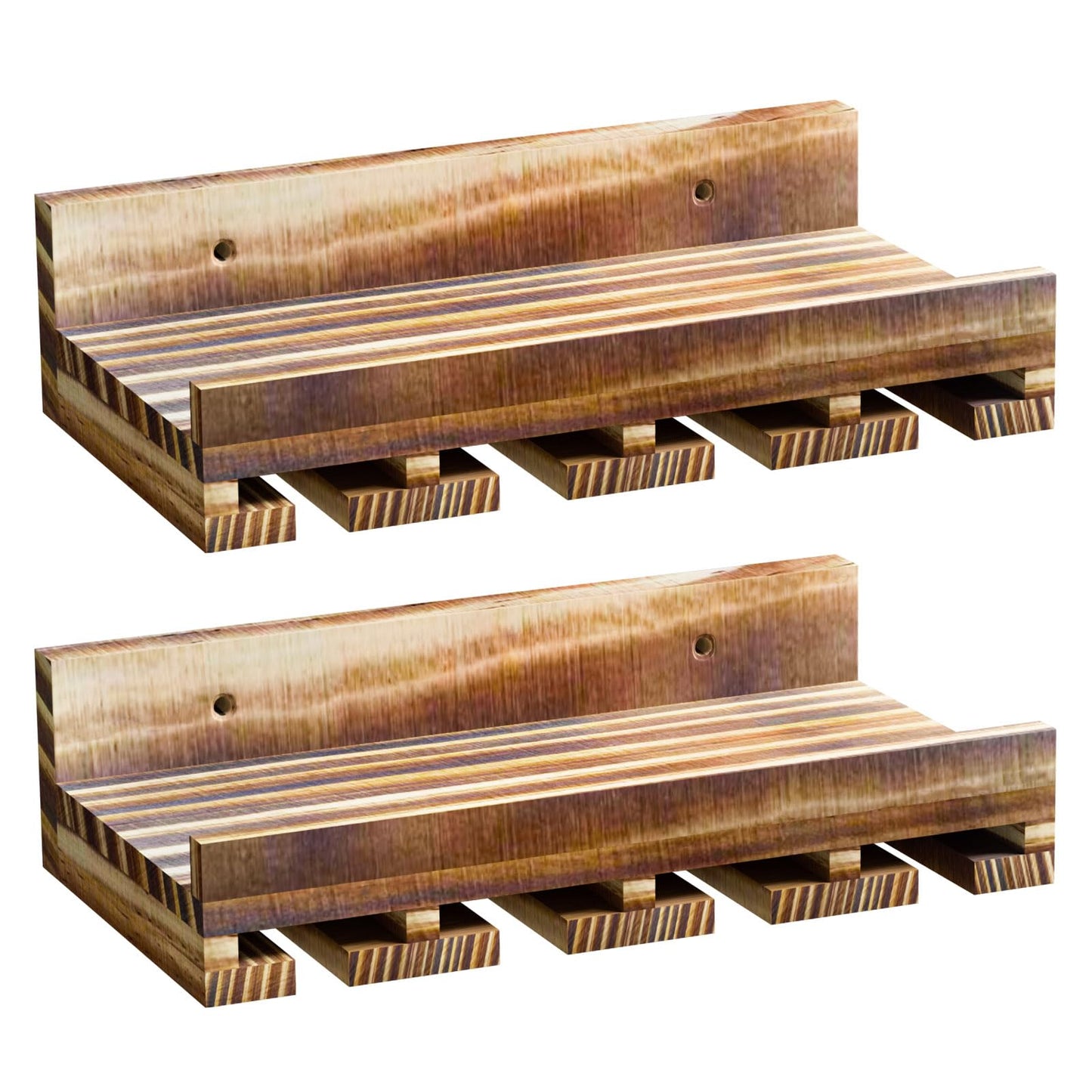 Homde Wall Mounted Wine Rack Set, 2 Pack Pine Wood Wine Racks with Glass Holder, Rustic Farmhouse Floating Bar Shelves for Liquor Bottles & Stemware for Home Bar/Kitchen/Living Room Decor