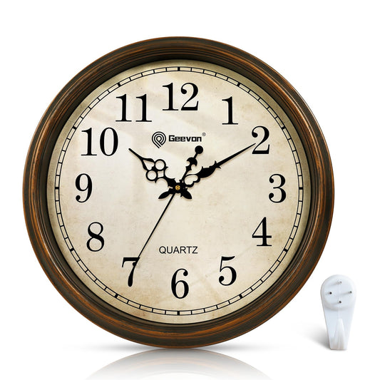 Geevon Retro Silent 18 Inch Wall Clock Non Ticking, Vintage Clock Quartz Decorative, Battery Operated Wall Clock for Kitchen/Office/Classroom/Bedroom/Living Room Decor