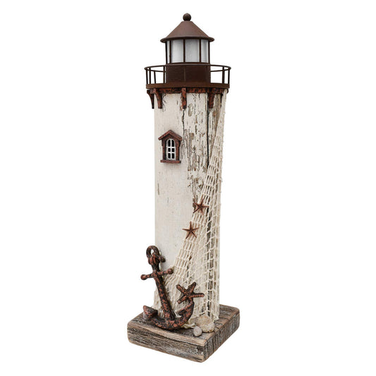 Wooden Lighthouse Decor with Light, Decorative Nautical Lighthouse Nightlight Rustic Ocean Sea Beach Themed Lighthouse Decoration