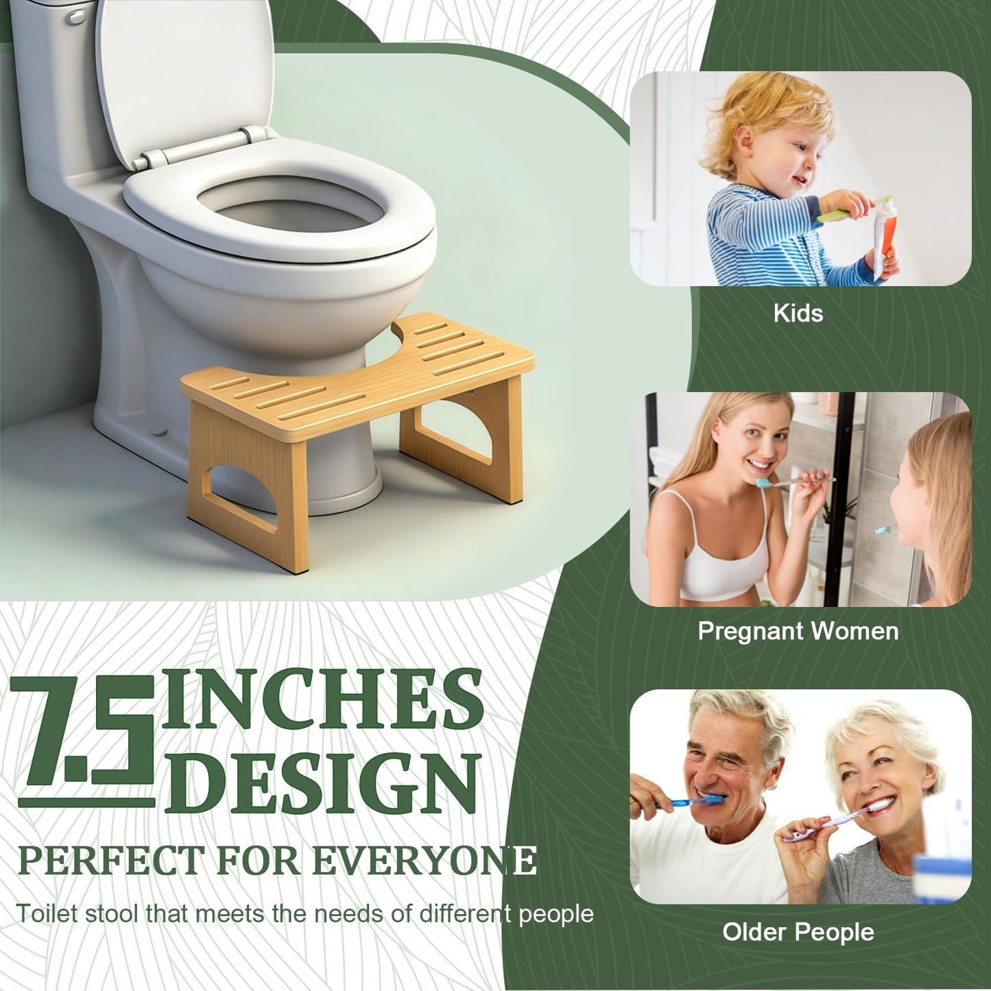 JACNITAD Foldable Toilet Stool, 7 Inch Poop Stool for Bathroom, Bamboo Toilet Stool Squat Adult, Collapsible Squatting Potty Stool with Non-Slip Strip - Improve Squatting Posture and Comfort, Wood