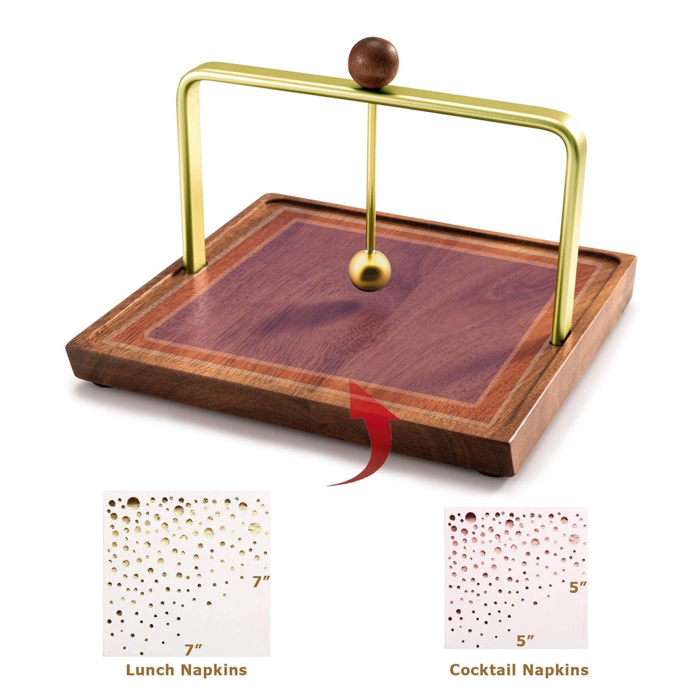 Wood Napkin Holder for Table, Square Tabletop Napkin Dispenser with Sophisticatedly Metal Center Bar, Cocktail Napkin Holder for Home, Kitchen, Office, Restaurant, Hotel, Cafe, Bar