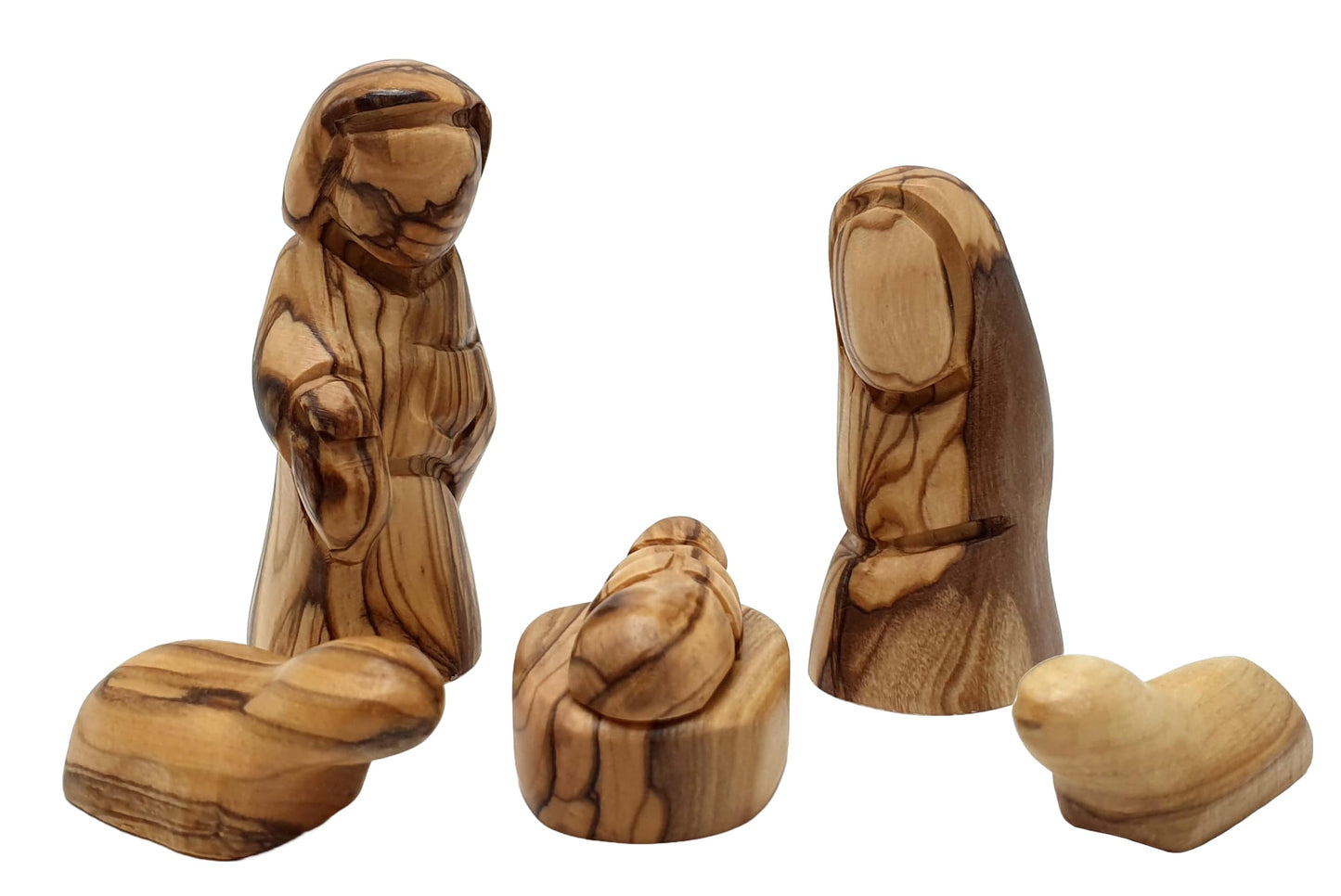 Zuluf Small Olive Wood Holy Family Figurines – Hand-Carved Nativity Set Scene with Joseph, Mary & Baby Jesus – Wooden Christmas Tree Decor for Catholic Indoor Display – HOF035