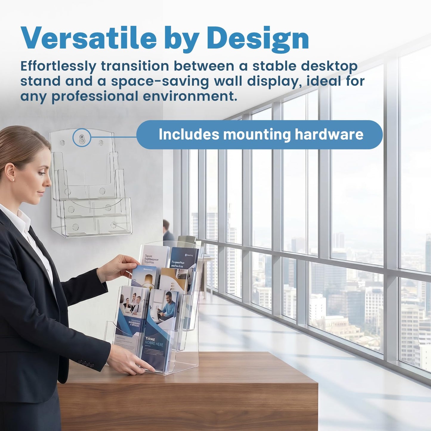 Viymgit Acrylic Brochure Holder 8.5 x 11 inches, 3 Tier Clear Plastic Flyer Holder Display Stand, Wall Mount/Countertop Literature Organizer for Documents, Pamphlets, Booklets, and Menu