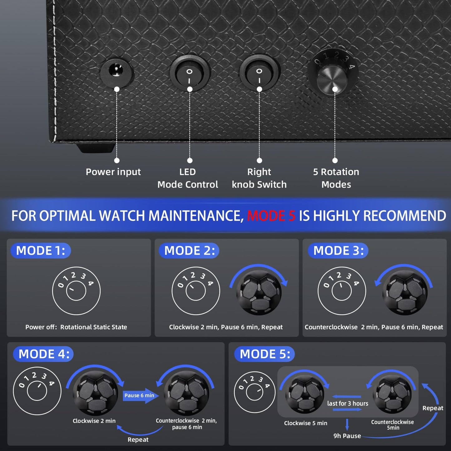 hightall Luxury Automatic Watch Winder for Rolex/Omega/Cartier | 6+6 for Automatic Watches with Whisper-Quiet Motor (<5dB), Anti-Scratch Memory Foam & Stable Base | Snakeskin PU,With Plug