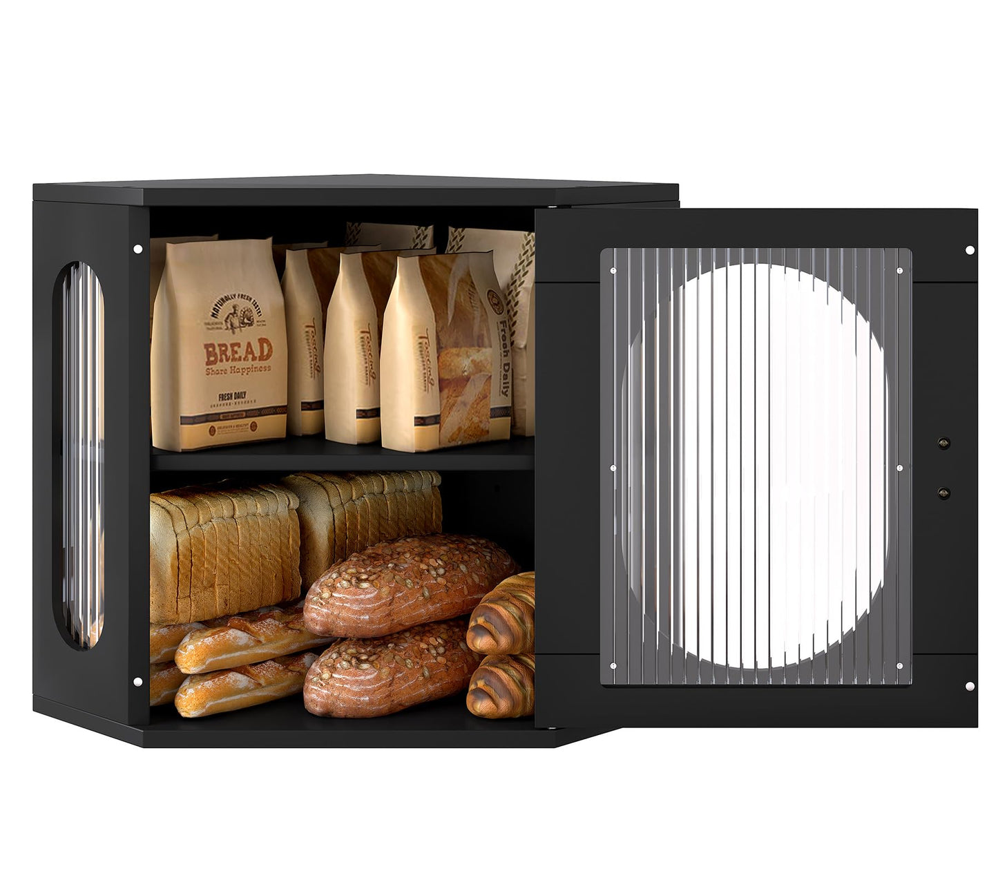 Alpeir Corner Bread Box, Double Layer Large Storage Capacity, Black