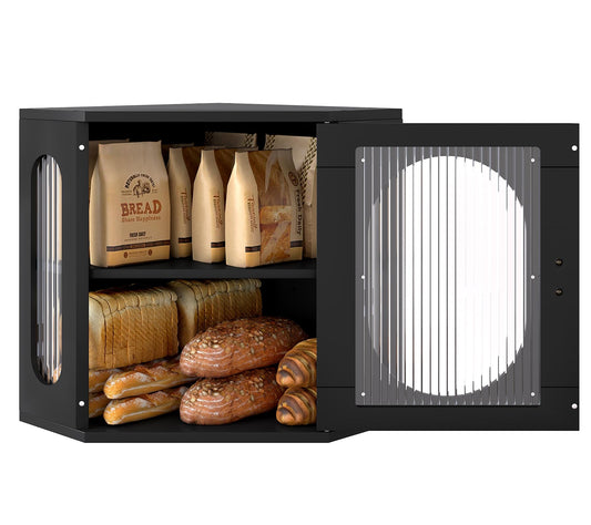 Alpeir Corner Bread Box, Double Layer Large Storage Capacity, Black