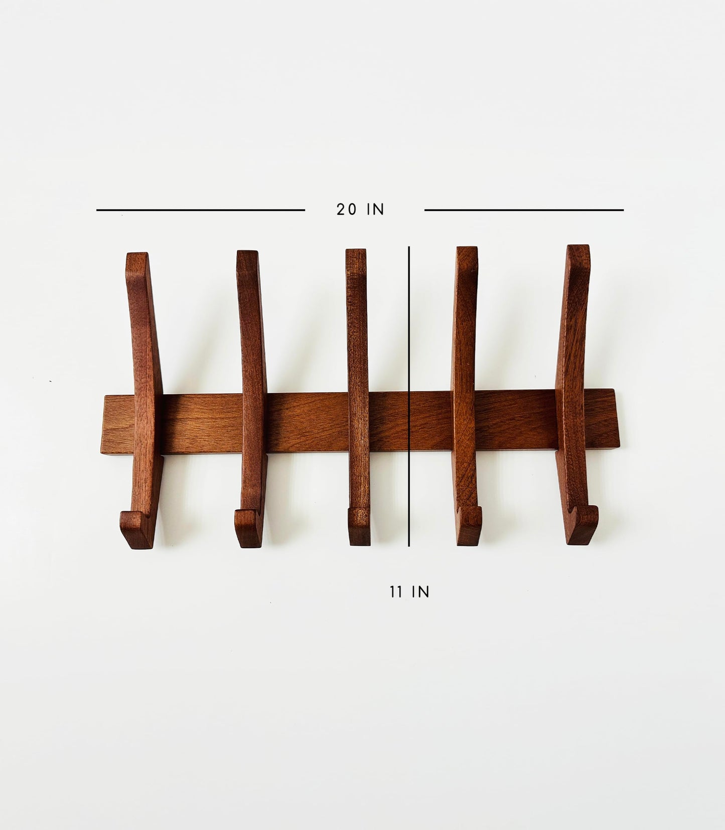 Flynt Ave. Wooden Wall Hook Rack with 5 Hooks, Solid Sapele Wood Coat Rack, Mid-Century Modern Wall Mounted Entryway Organizer, Heavy-Duty 22 lb Capacity