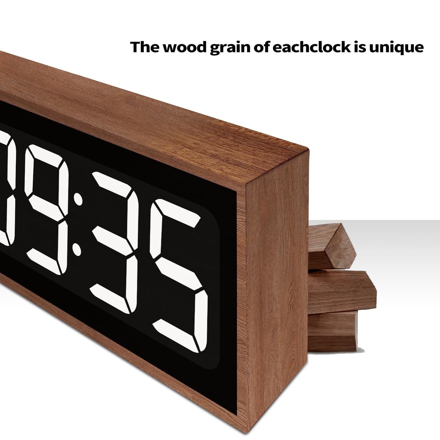 SCOAGE Wooden Digital Desk Clock, 10 x 5 Inch Plug in Electric LED Clock with Large Easy to Read Numbers, 12/24H Switch, Bright LED Display, Minimalist Desk Clock for Living Room, Office, Classroom