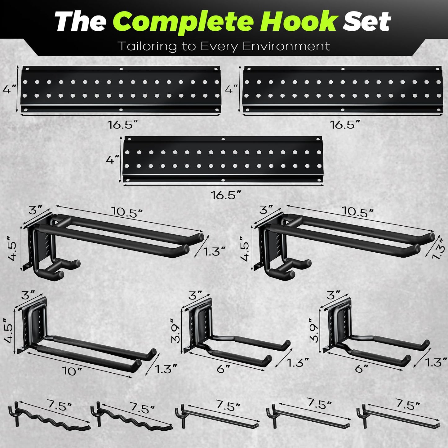 HOLDRAIS Garage Tool Organizer Wall Mount, 49.5 Inch Heavy Duty Garage Organization System with 10 Adjustable Hooks, Garden Tool Storage Rack for Garage, Yard & Shed, Holds Up to 400 lbs
