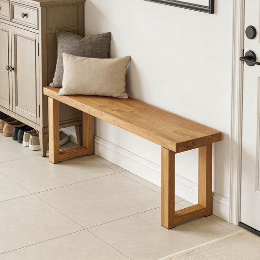 Narrow Farmhouse Bench Skinny Wooden Entryway Long Bench 32" 39" 47" 55" 63" 71" 79" Rustic Indoor Benches for Hallway Kitchen Dining Bedroom End of Bed Easy Assembly Natural Finish(32x10xH18")