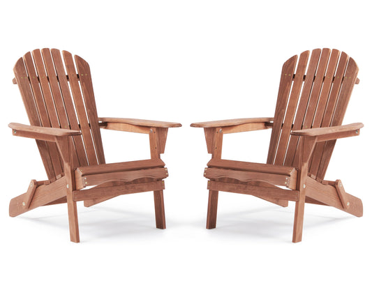 SoliWood Outdoor Wooden Folding Adirondack Chair Set of 2 with Pre-Assembled BackRest, Wood Patio Chair for Garden Backyard Porch Pool Deck Firepit