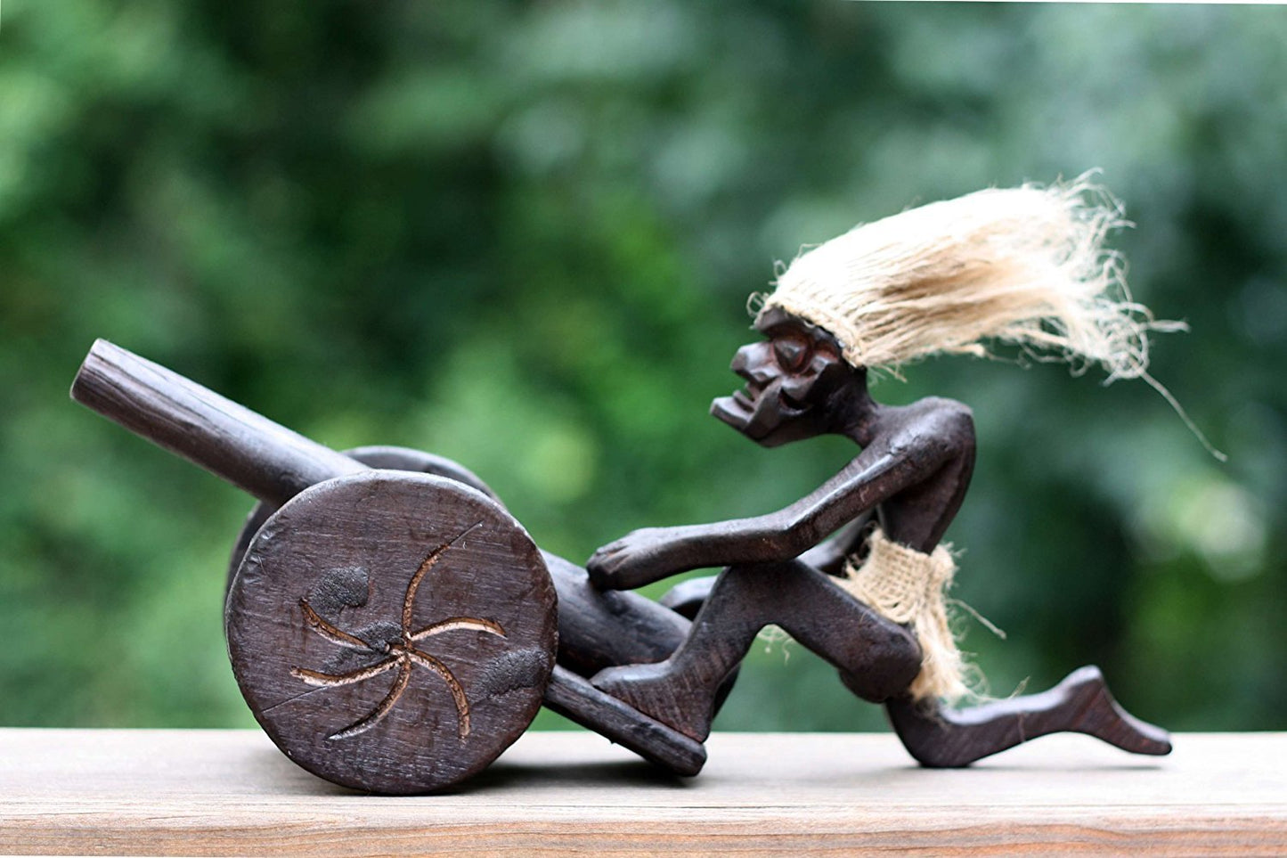 G6 Collection Wooden Handmade Primitive Tribal Statue - Hand Carved Teak Wood Tiki Cannon Firing Funny Sculpture - Unique Art Gift - Tropical Home Decor Accent for Shelf Display - 11 inch