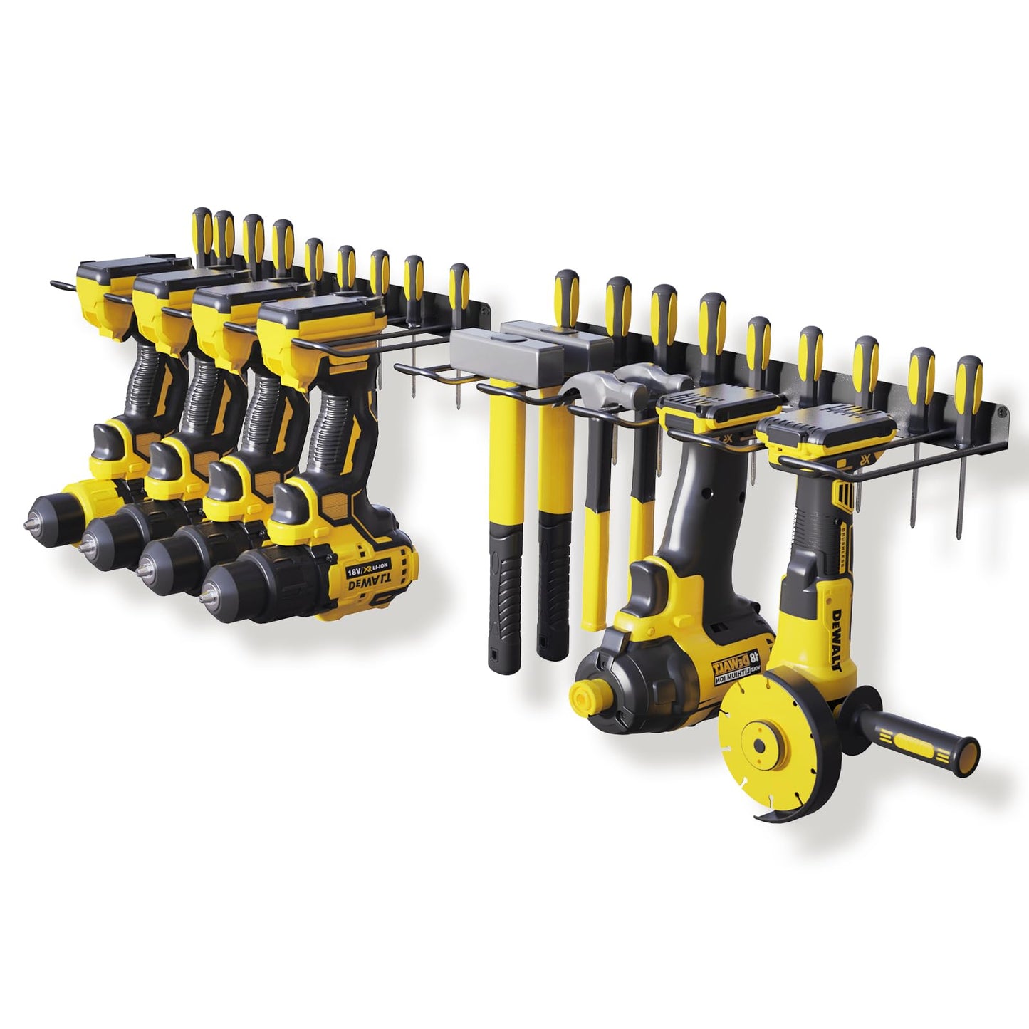 RacKeaLsi 2 Pack Drill Holder, Power Tool Organizer Wall Mount, Heavy Duty Garage Storage and Tool Organizer, Ideal Garage Organization Gifts for man, 8 Slots for Power Tools and 32 Screwdriver Rack