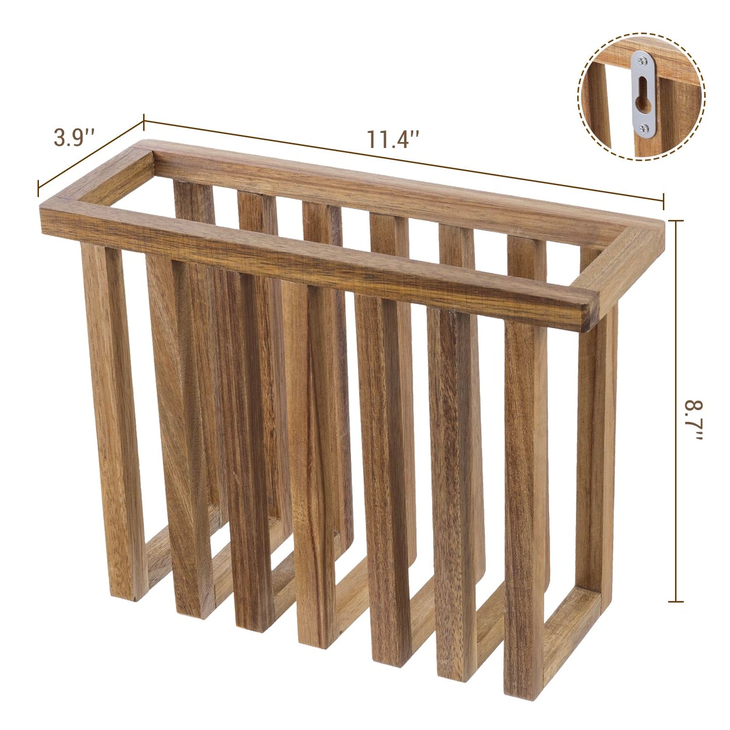 MyGift 11 Inch Premium Acacia Wood Wall Mounted Magazine Rack and File Folder Holder, Mid Century Modern Home Office Hanging Storage for Oversized Magazines