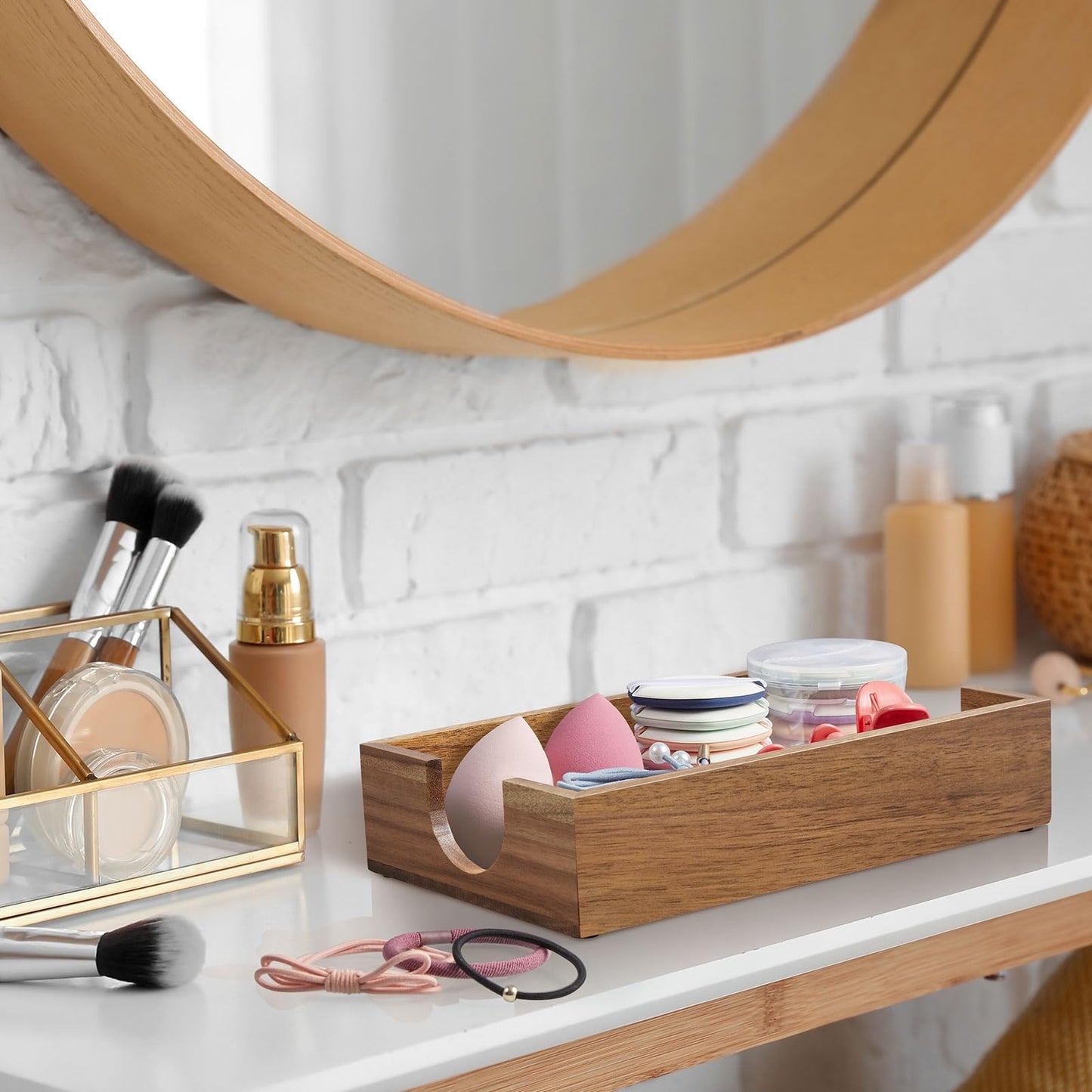 Napkin Holder for Bathroom, Acacia Wooden Guest Towel Holder Tray for Bathroom Bundle Bivvclaz Pencil Pen Holder for Desk, Acacia Wood Office Desk Organizers and Accessories