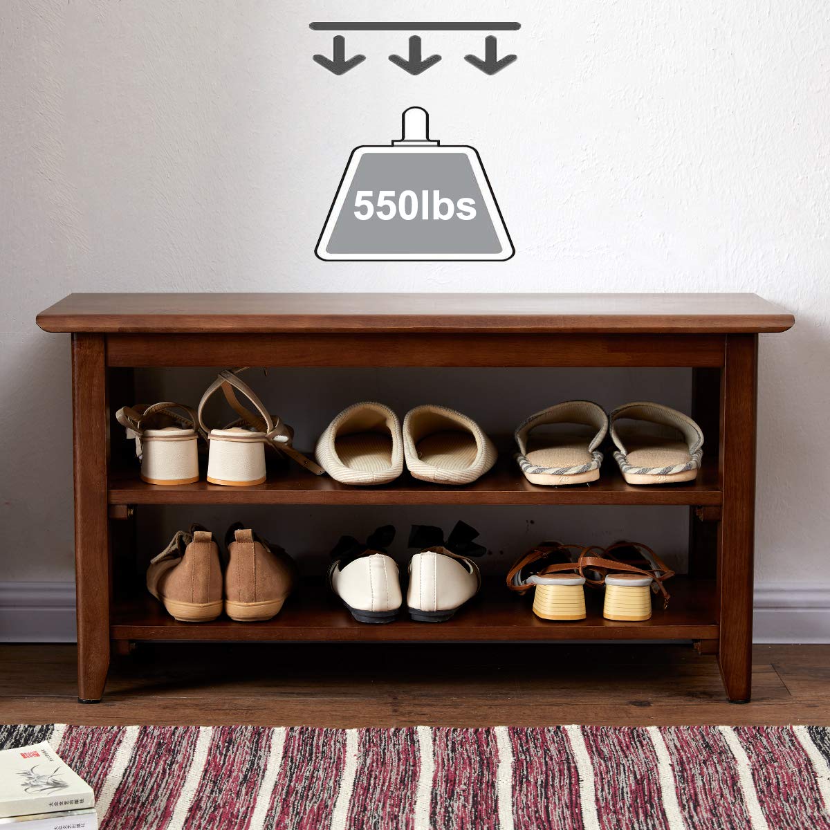 XKZG Shoe Storage Bench Wooden Shoe Rack Bench Rustic Solid Wood Entryway Bench (Brown,31.5")