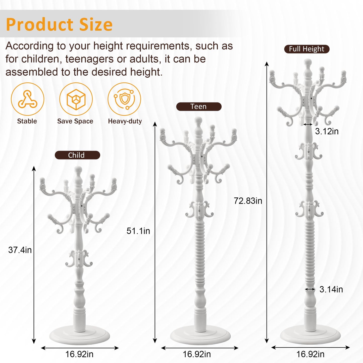 Oiotuesa Wood Coat Rack Freestanding with 14 hooks, Vintage Jacket hanger Tree for Entryway, Bedroom, Office, Hallway, 3-level Height Adjustment