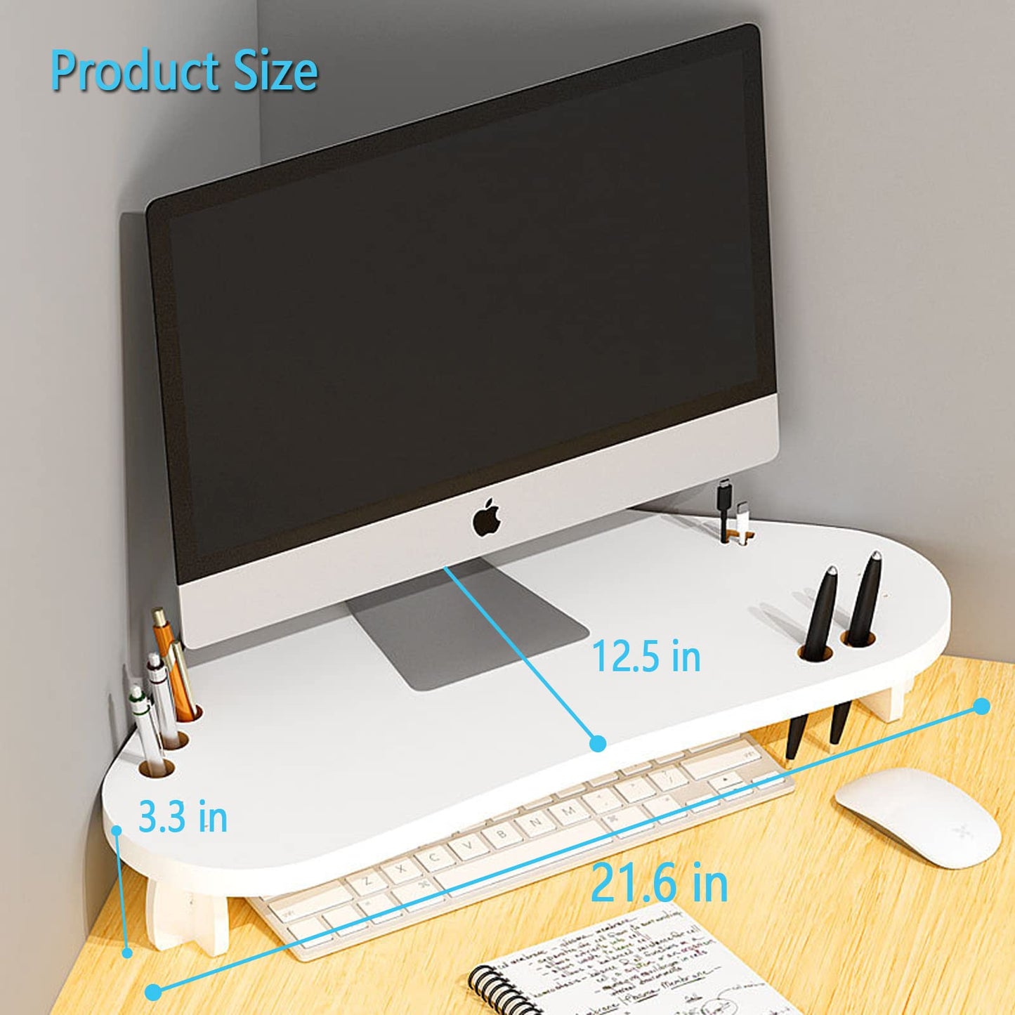 Triangle Wood Monitor Stand Riser - White Multi-Purpose Desktop Storage for Computer, Laptop, Printer