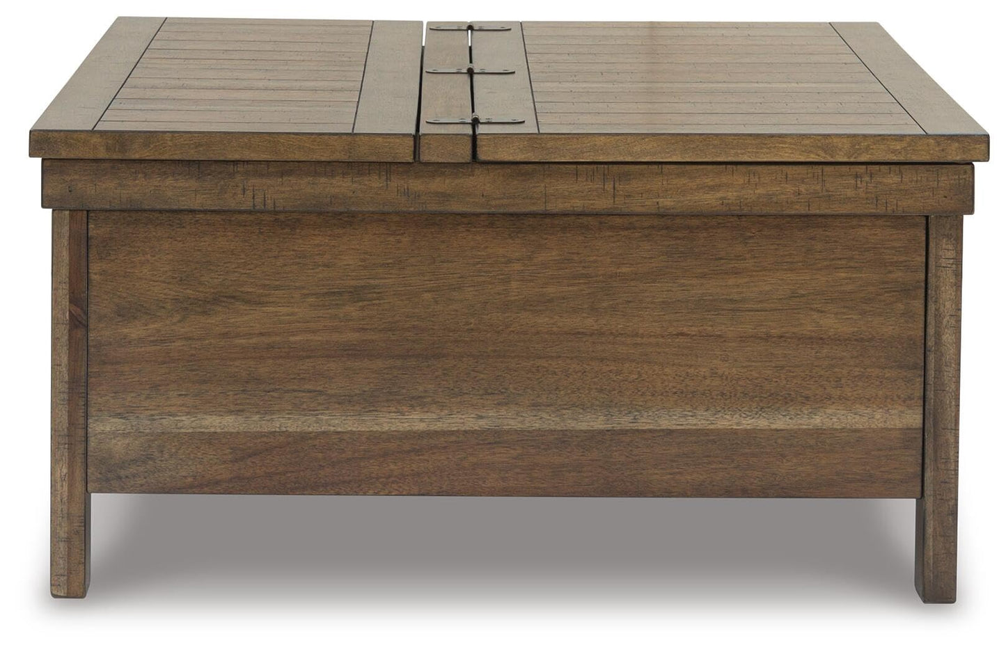 Signature Design by Ashley Moriville Rustic Hinged and Lift Top Cocktail Table with Hidden Storage, Light Brown