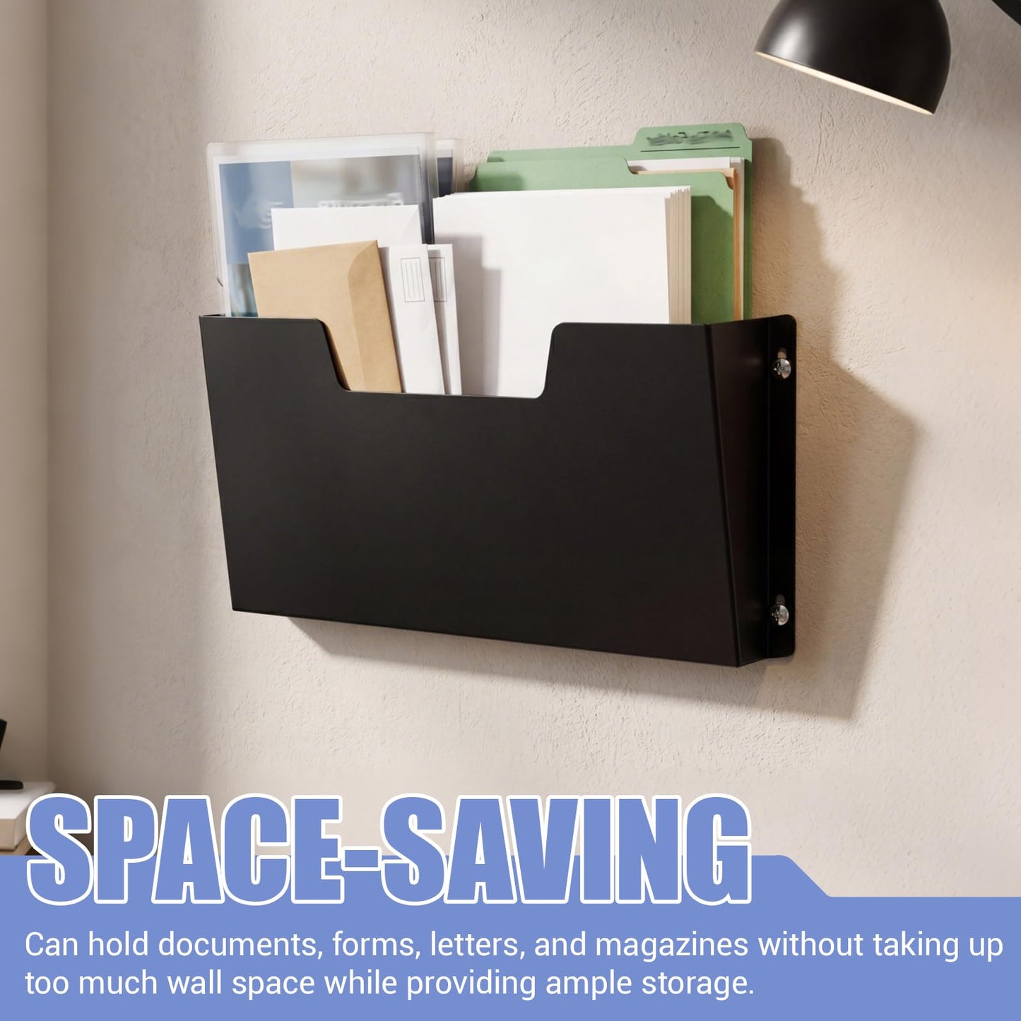 ElaraBerry 2 Pack Metal Wall File Holder, Hanging Wall Mount File Organizer, Single Pocket Letter Size, Metal Chart Holder for Office Home Document Mail Paperwork Magazine Storage Organizer