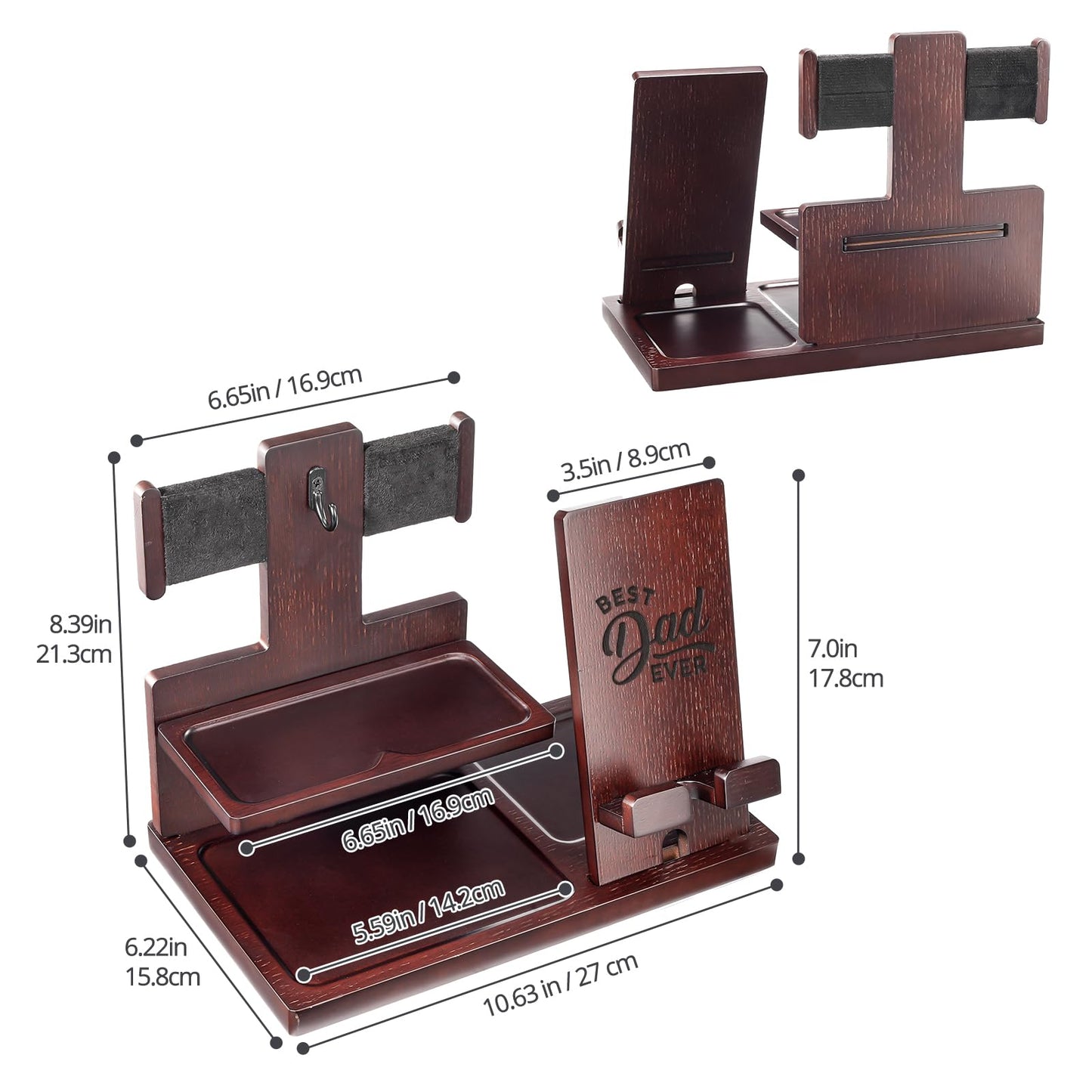 ProCase Gifts for Dad, Wood Phone Docking Station for Men, Dad Gifts From Daughter Son, Mens Nightstand Organizer, Anniversary Birthday Gifts for Dad Father Husband Him -Espresso (Engraved Word)