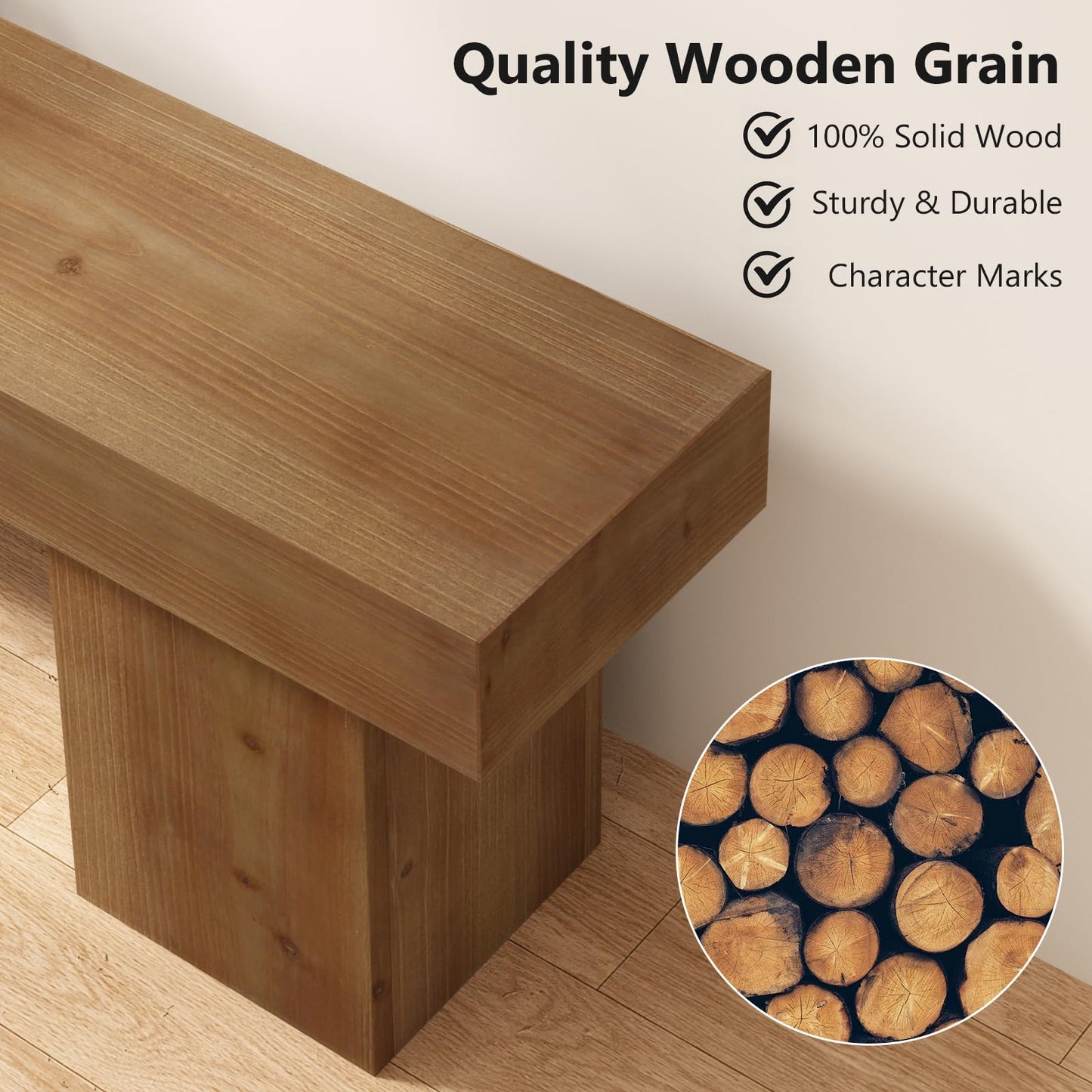 WINWY Farmhouse Solid Wood Entryway Bench, 47.3" Rustic End of Bed Bench for Bedroom, Handcrafted Accent Seating for Dining, Kitchen, Hallway, Living Room - 15 Min Assembly