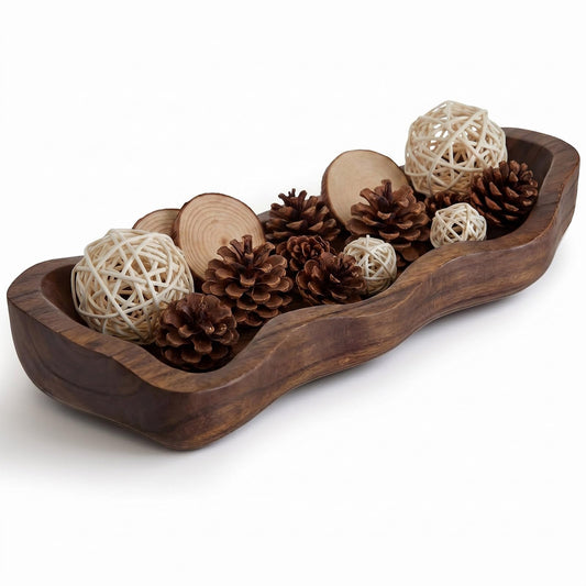 Nuogo 14 Inch Wavy Live Edge Dough Bowl Large Size Wood Rustic Dough Bowl Decorative for DIY Farmhouse Home Supplies Kitchen Decoration(Brown)