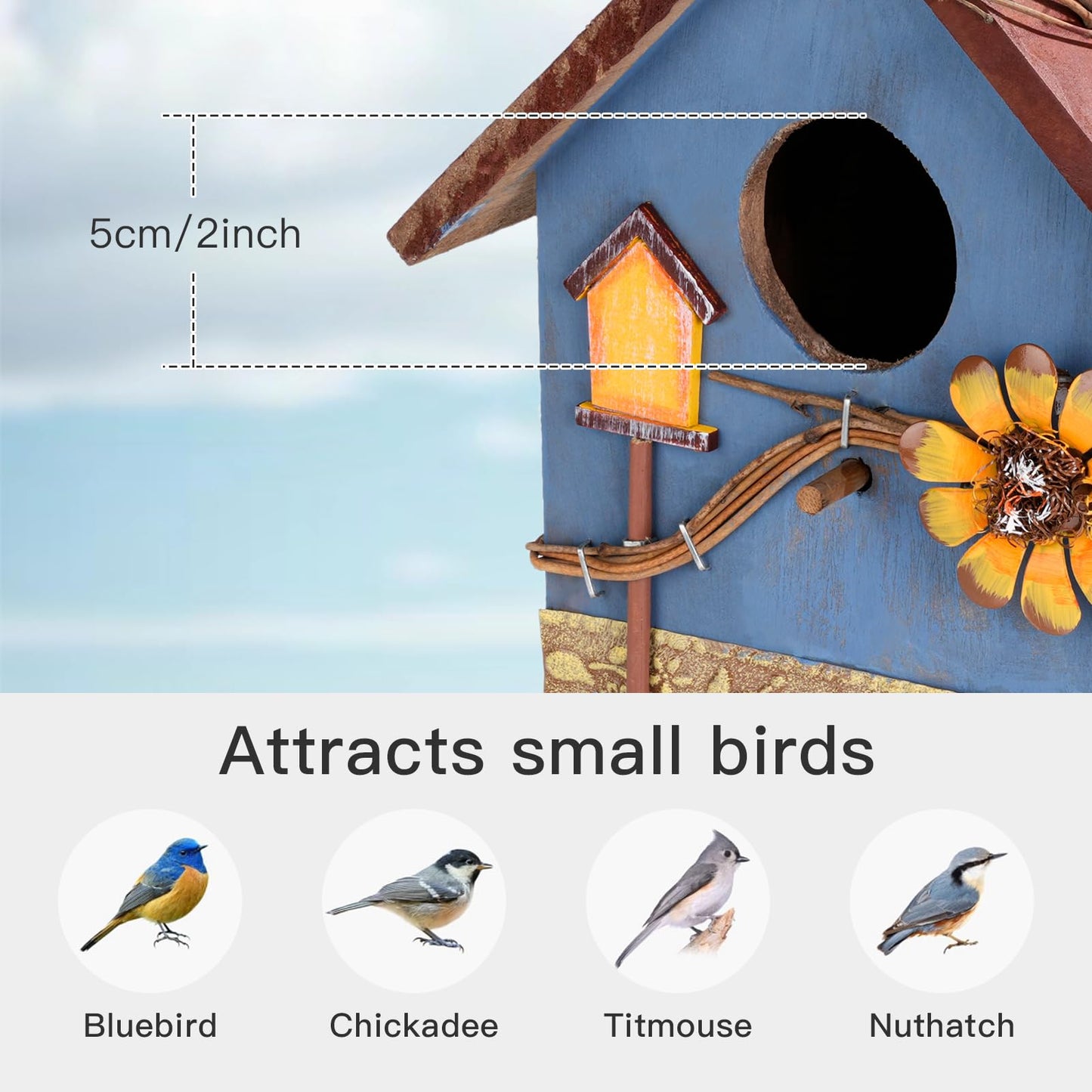 DEWEL Bird Houses for Outside Clearance, Hanging Birdhouses for Outdoors, Garden Wooden Blue Bird Houses for Outdoors, Bird Nesting Box for Bluebird Finch Swallow Wren Chickadee, Gift for Bird Lovers