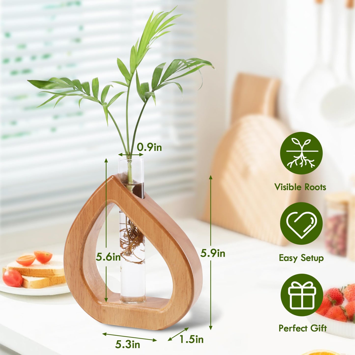 Chonsun Propagation Stations Planter Terrariums Wall Hanging Test Tube Desk Decorations with Wooden Stand Plant Terrarium Office Decor Gifts for Plant Lover Gifts