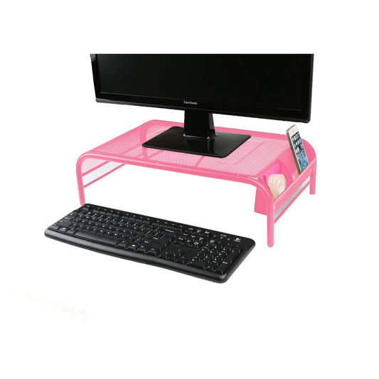 Mind Reader Monitor Stand, Ventilated Laptop Riser, Desktop Organizer, Side Storage, Metal Mesh, 20" L x 11.5" W x 5.5" H, Pink