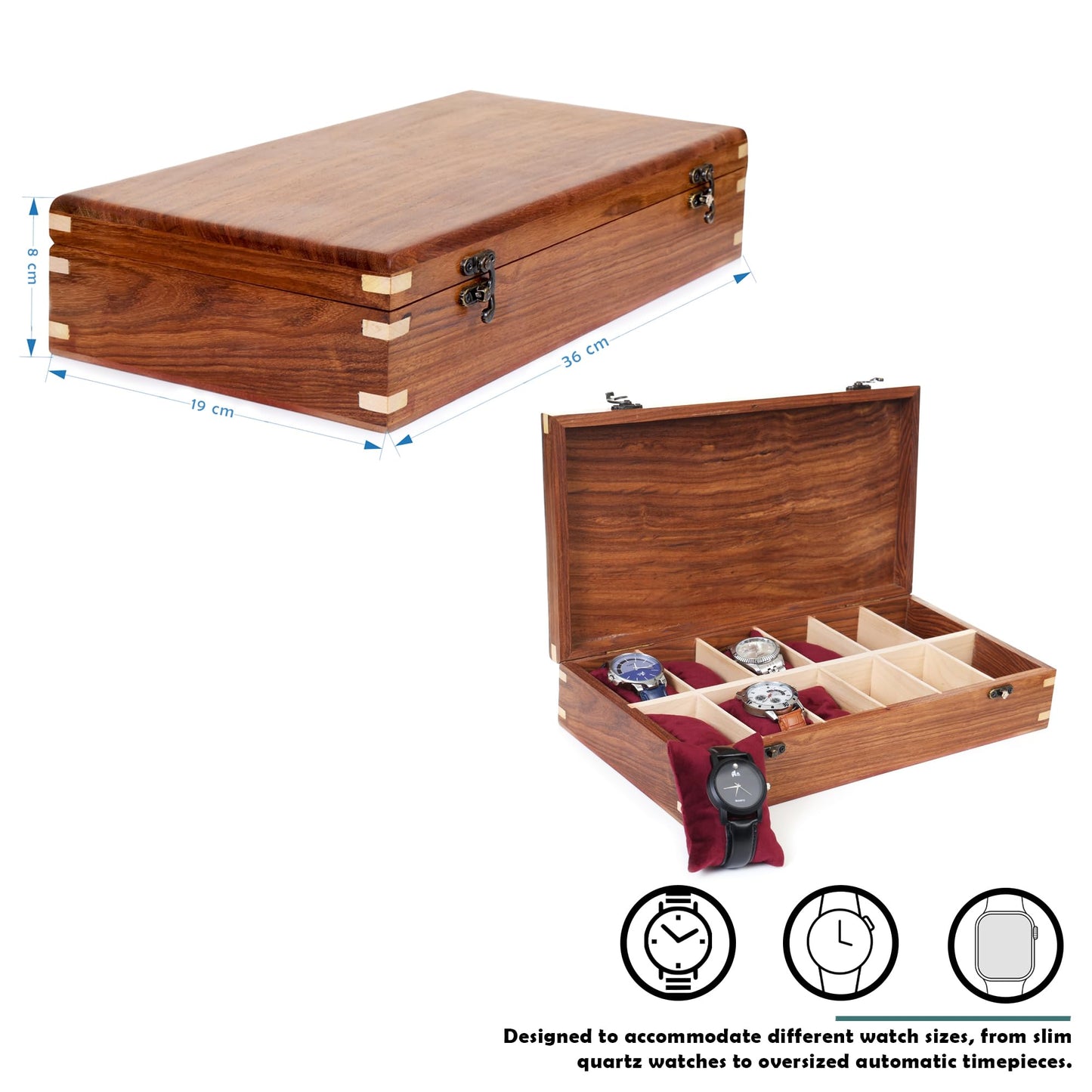 Brainmart Wooden Watch Box for Men & Women, Premium Watch Organizer Case with Wood Top, Durable Storage Holder for Watches, Elegant Gift for Collectors & Enthusiasts (12 Slot)