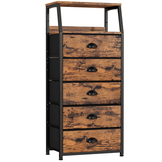 Furnulem Dresser for Bedroom, 5 Drawers Tall Nightstand, Chest of Drawers