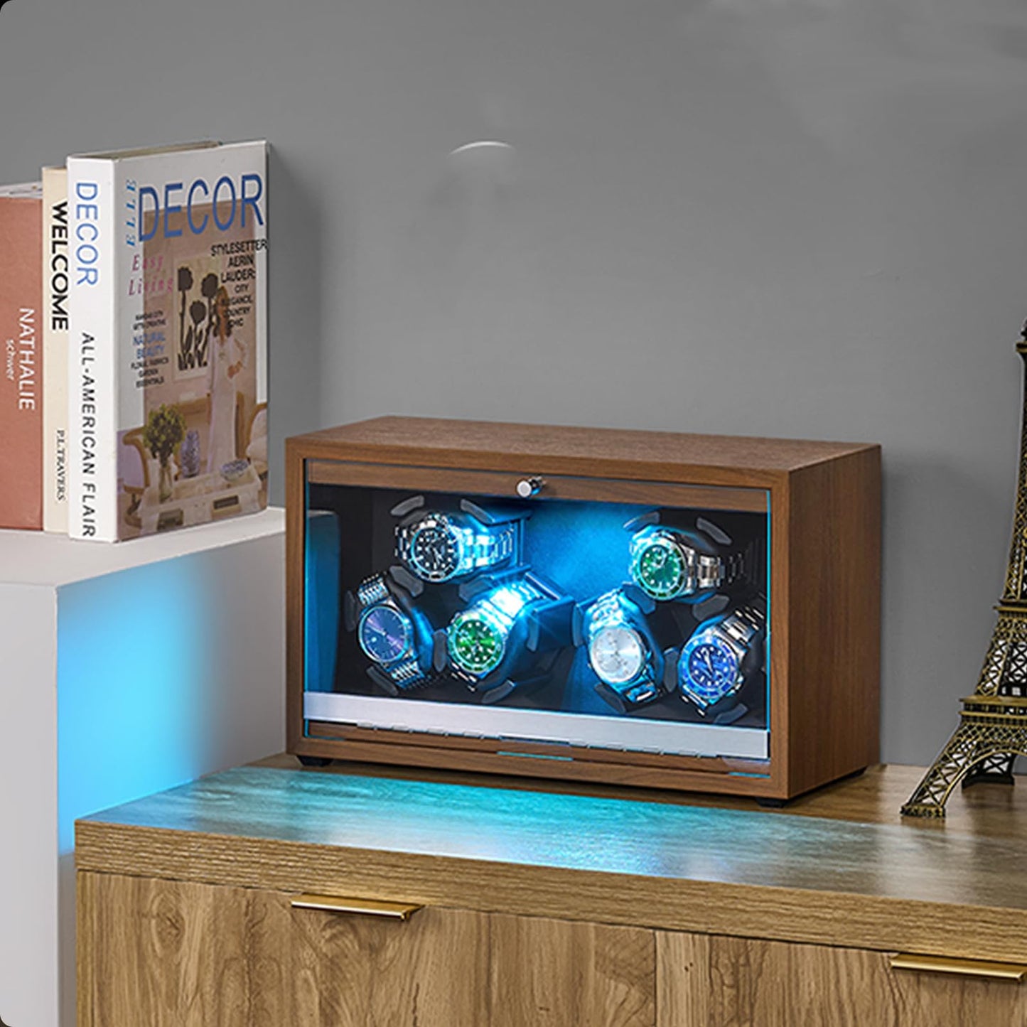 ANWBROAD Watch Winder 6 with LED and Super Quiet Motor 4 Rotating Modes Watches Winder box Watch Shaker with Type-C Adapter UJWW003A