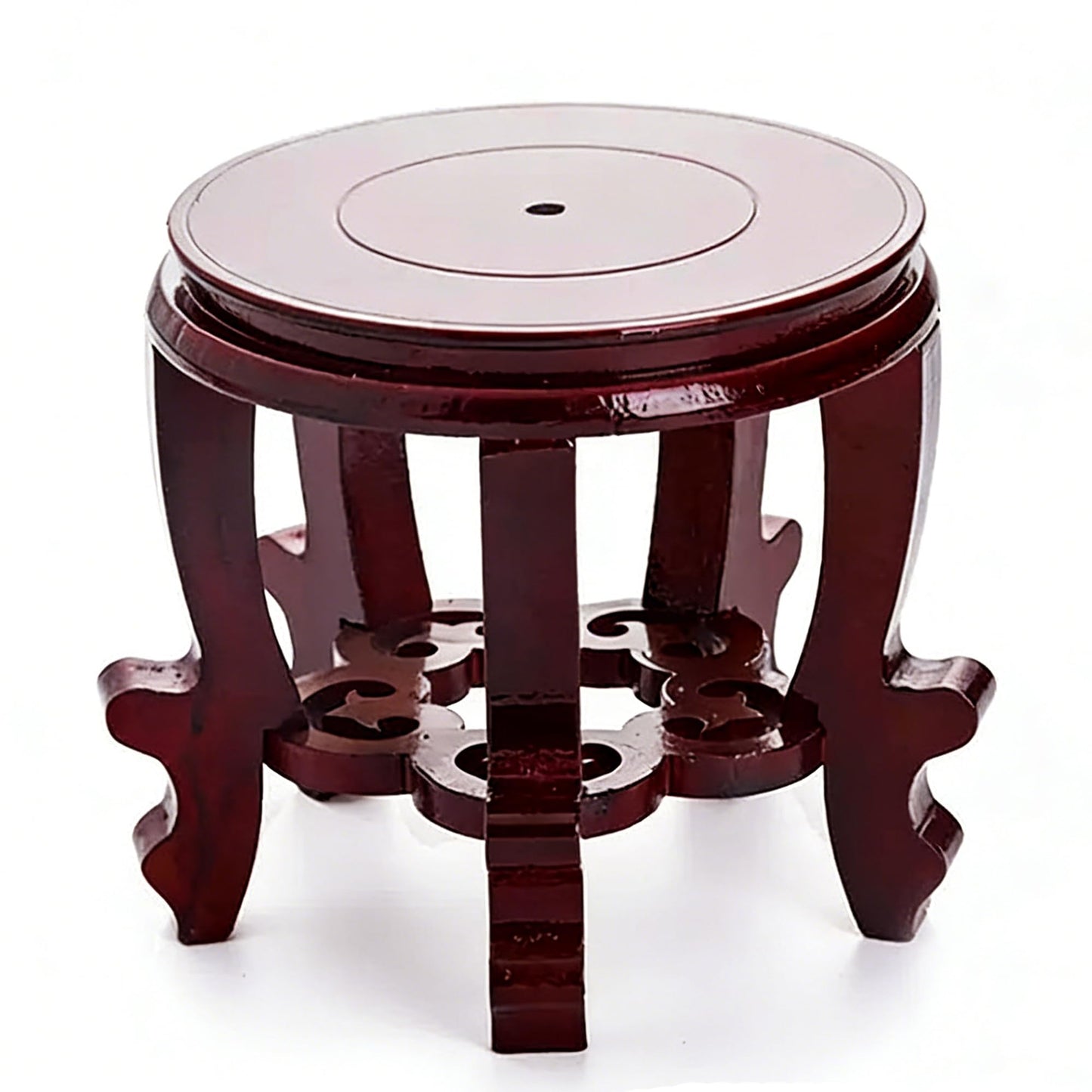 Karida 11 Inch Wooden Oriental Plant Stand, Chinese Style Round Wood Display Base for Vase, Pot, Fishbowl, Fish Tank - Indoor Outdoor Home Decoration