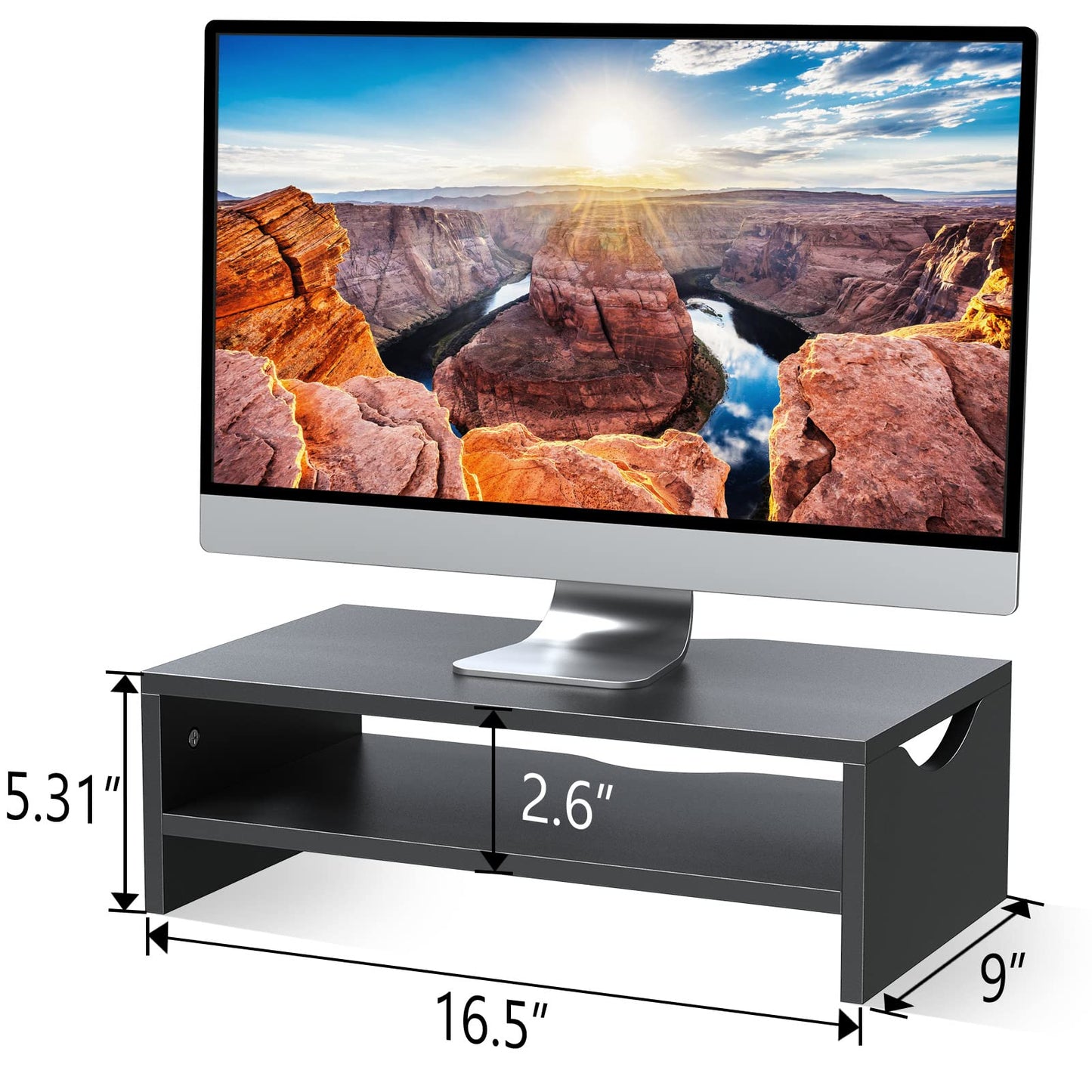 Zimilar 3 Height Adjustable Monitor Stand for 2 Monitors +2 Tiers Laptop Computer Monitor Riser for PC Screen, iMac, Desktop Wooden Screen Monitor Stand Riser with Storage
