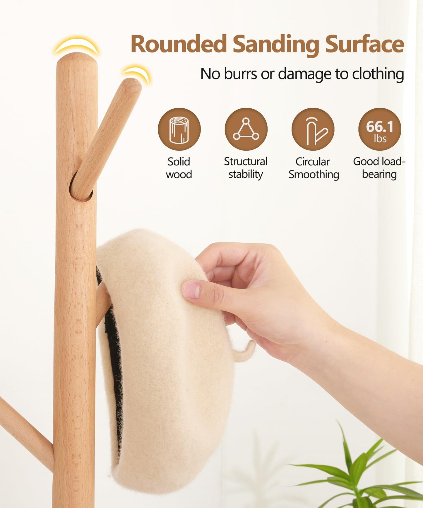 Cozivolife Standing Coat Rack,Wooden Coat Rack Stand with 9 Hooks and 3 Height Adjustable,Beech Wood Tree Coat for Bedroom,Office,Entryway (Bamboo)