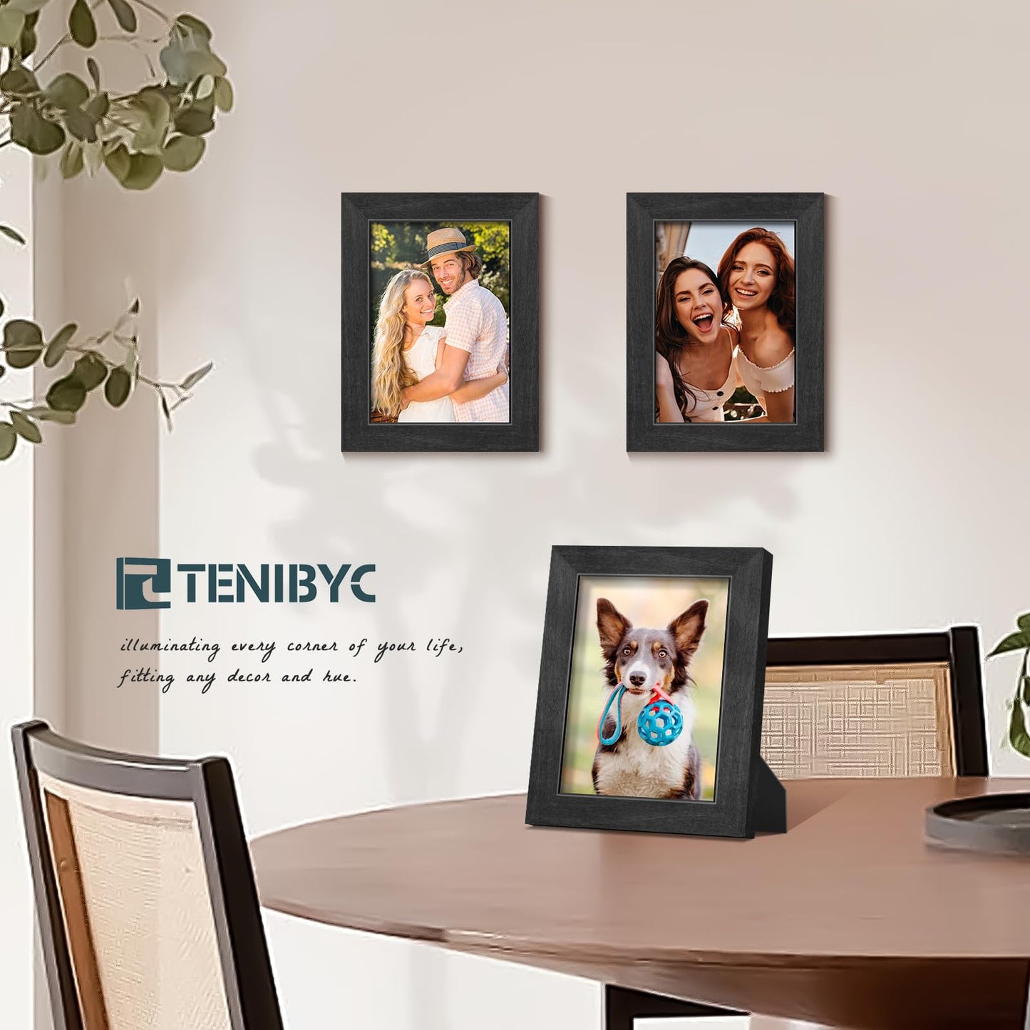 TENIBYC 5x7 Picture Frame 4 Pack, Black Wood Photo Frame, HD Tempered Glass, Table Display or Wall Hanging