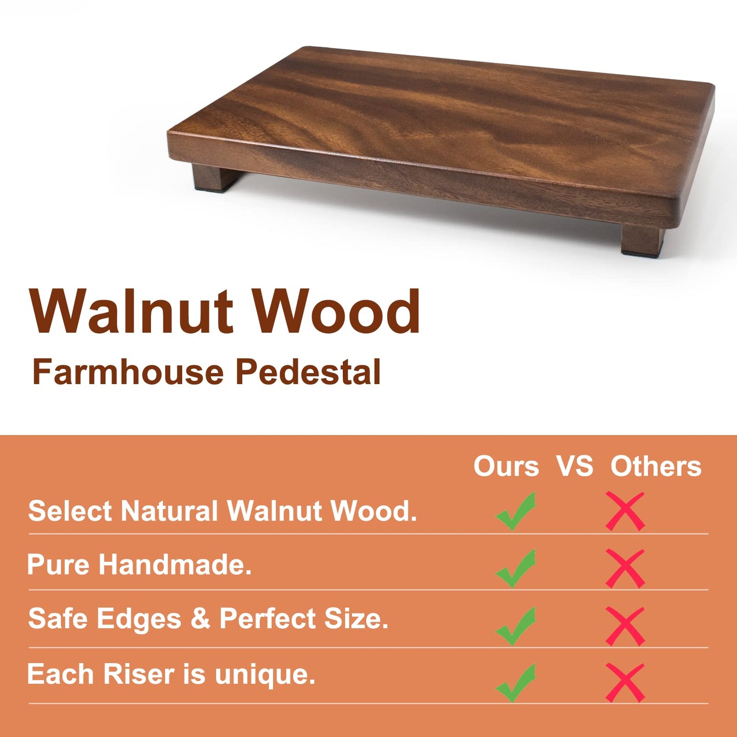 kulusion Wood Riser For Display Walnut Wood Pedestal Stand, farmhouse decor Soap Tray, Displays Your Plant Bottles Candles for Your Home Kitchen (Large, 12 x 7.1 x1.57Inch)