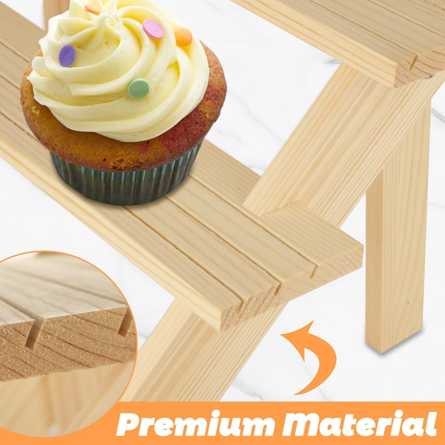 Oungy 2 Pack 4 Tier Wooden Display Stand Riser Detachable Wood Earring Display Cupcake Stands Jewelry Display for Vendors with Groove or Jewelry Cupcake Vendors Retail