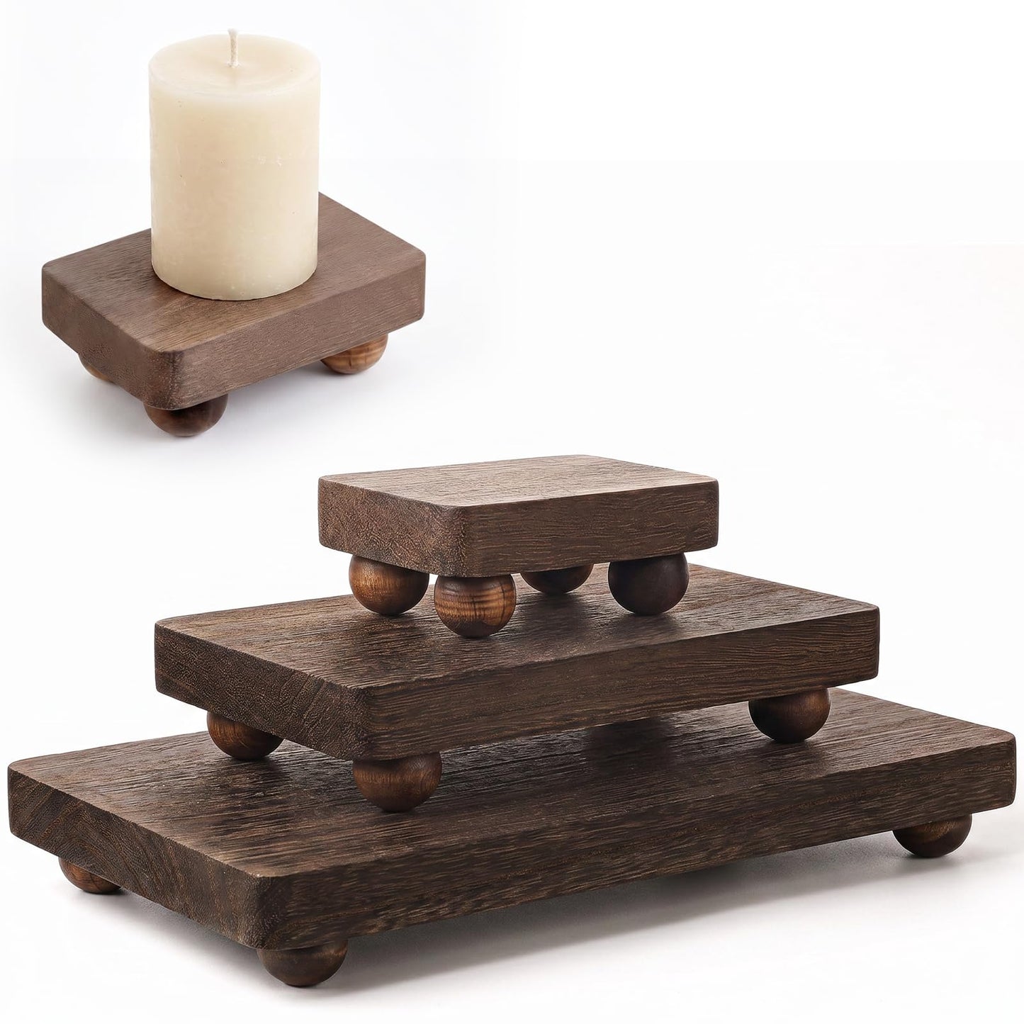 BotleFlow 3 Pcs Wooden Risers for Display Wood Pedestal Stand Wood Riser Display Pedestal Stand Square Wooden-Pedestal Holder for Decor Home Kitchen,3 Sizes(12 x 6.7, 8 x 4.7, 4 * 2.8 in,Brown)