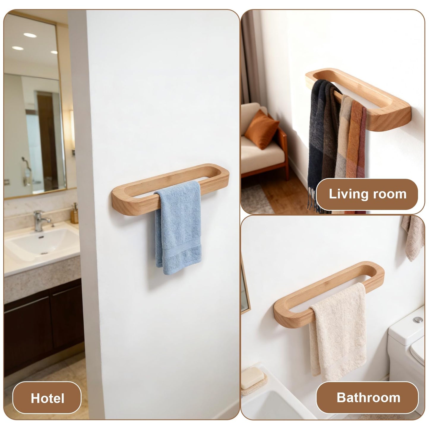 Towel Holder, Bamboo Towel Rack, Wall Mounted Towel Bar for Bathroom and Kitchen, Natural Wooden Decorative Towel Rail(Natural)