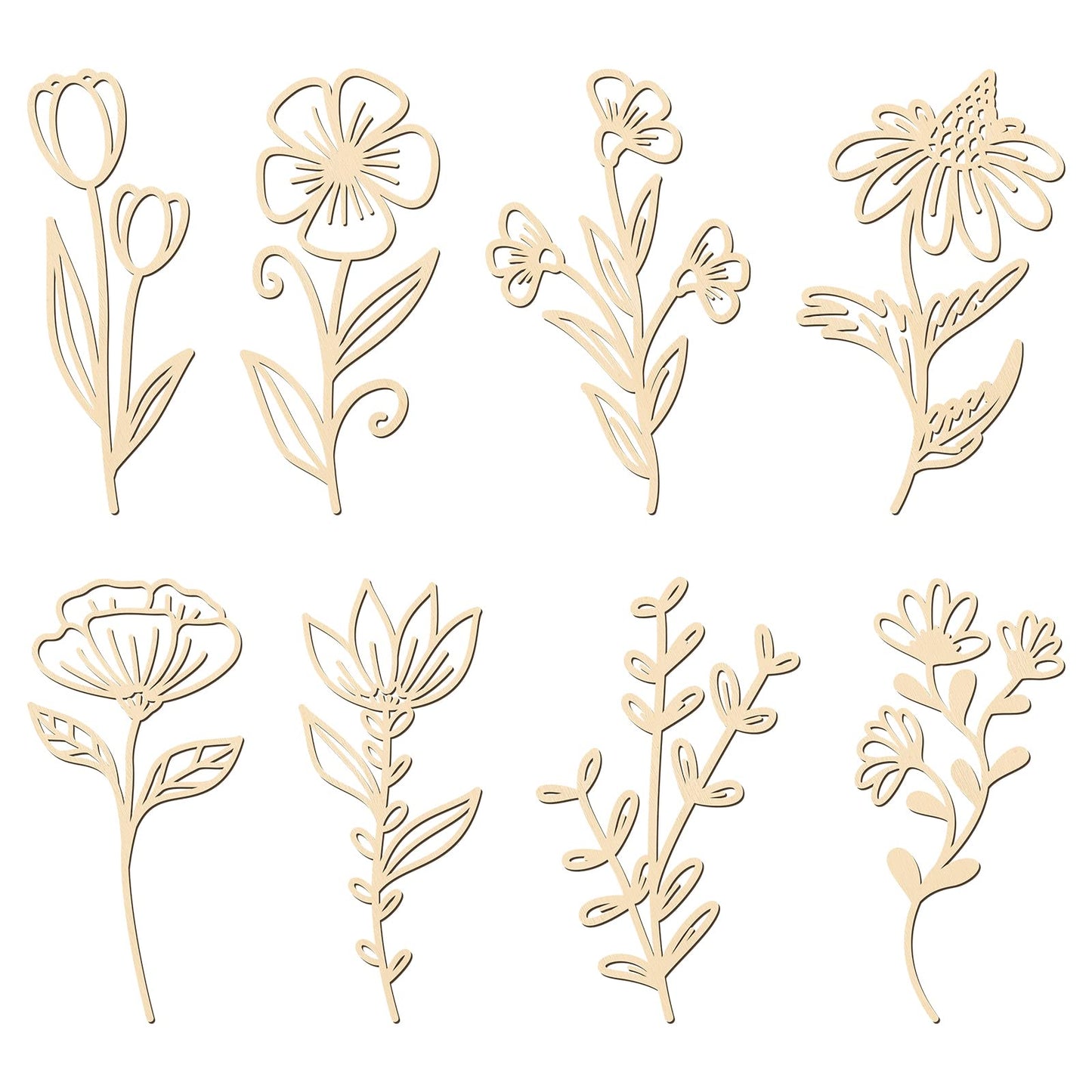 PerKoop 8 Pcs 3D Wooden Flowers Wall Decor, Unfinished Paintable Boho Wildflowers Hanging Sculpture for DIY Craft, Nursery, Bedroom, Living Room, Housewarming Gifts, Home Decorations(Elegant Style)