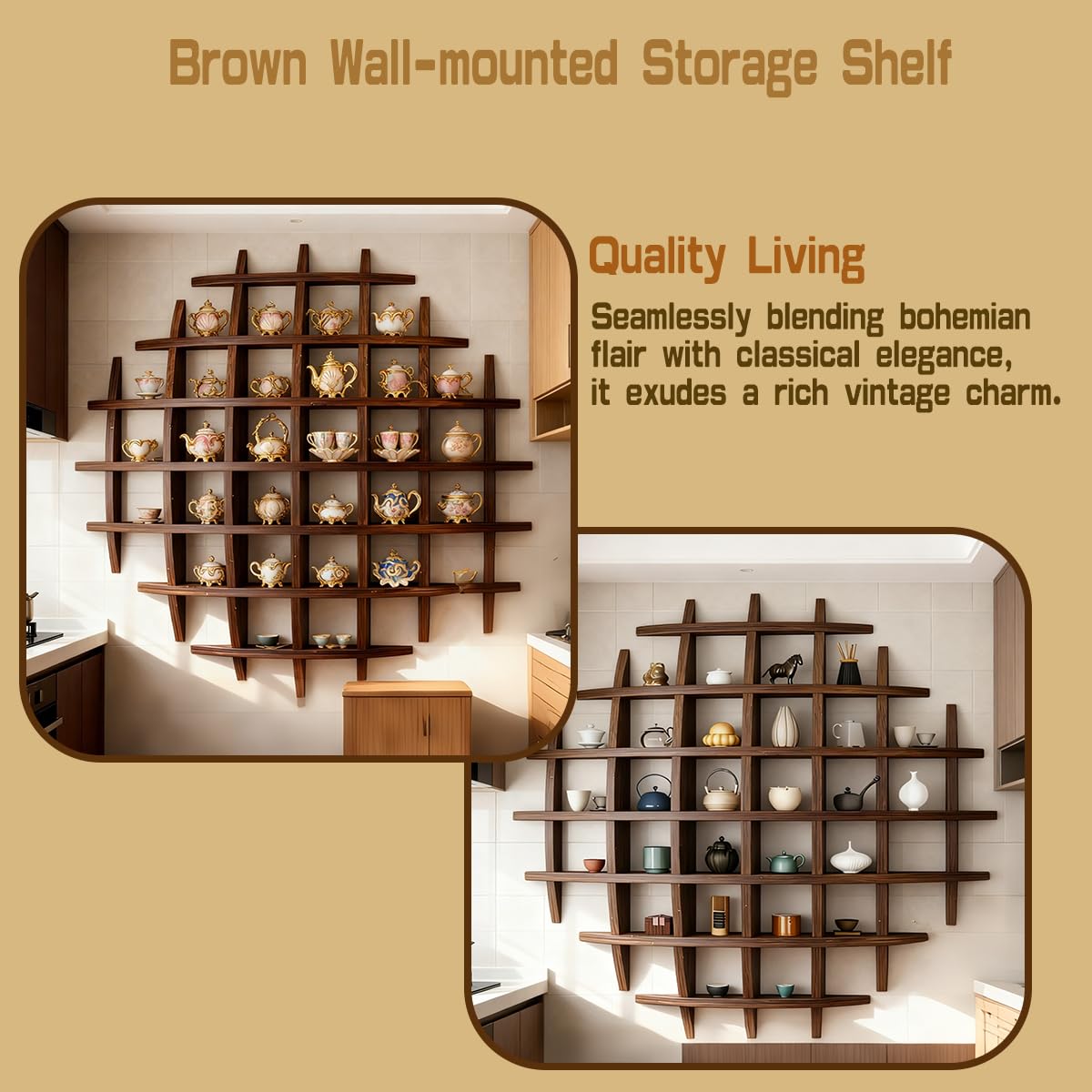 Zansens Sphere Solid Wooden Tea Cup Holder,Oversized Hanging Coffee Mug Display Rack Multi Slot Wall Decor Display Cabinet Mug Shelf for Wall for Kitchen Office Living Room(47.2×47.2'' Dark Brown)