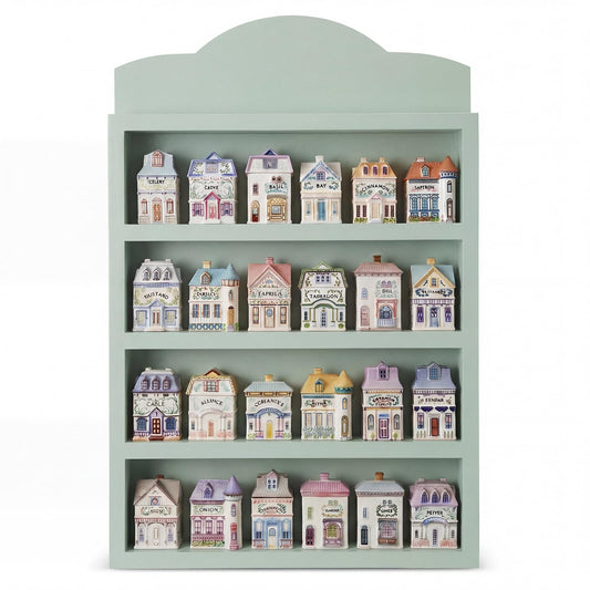 Chunful Vintage Spice Jar Wooden Rack Green Cottagecore Spice Shelf for 24 Jars, Village Style Wall Mounting Kitchen Storage Decorative Hanging Display Rack, Shelf Only(21 x 14 Inches)