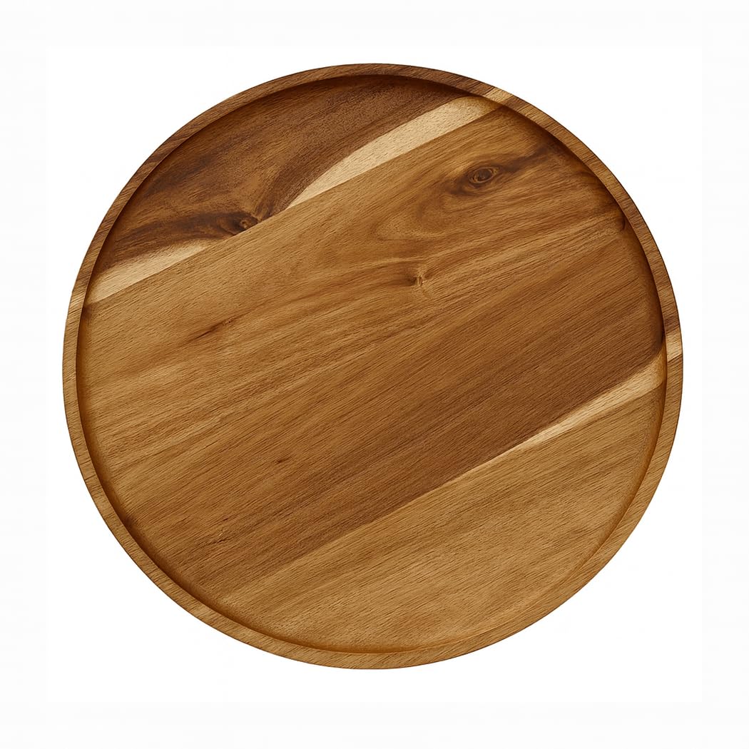 JB Home Collection, 12.5" Acacia Wood Round Serving Tray – Natural Wooden Platter for Charcuterie, Fruits, Snacks, Coffee, Tea – Rustic Food Board for Kitchen, Dining, Entertaining